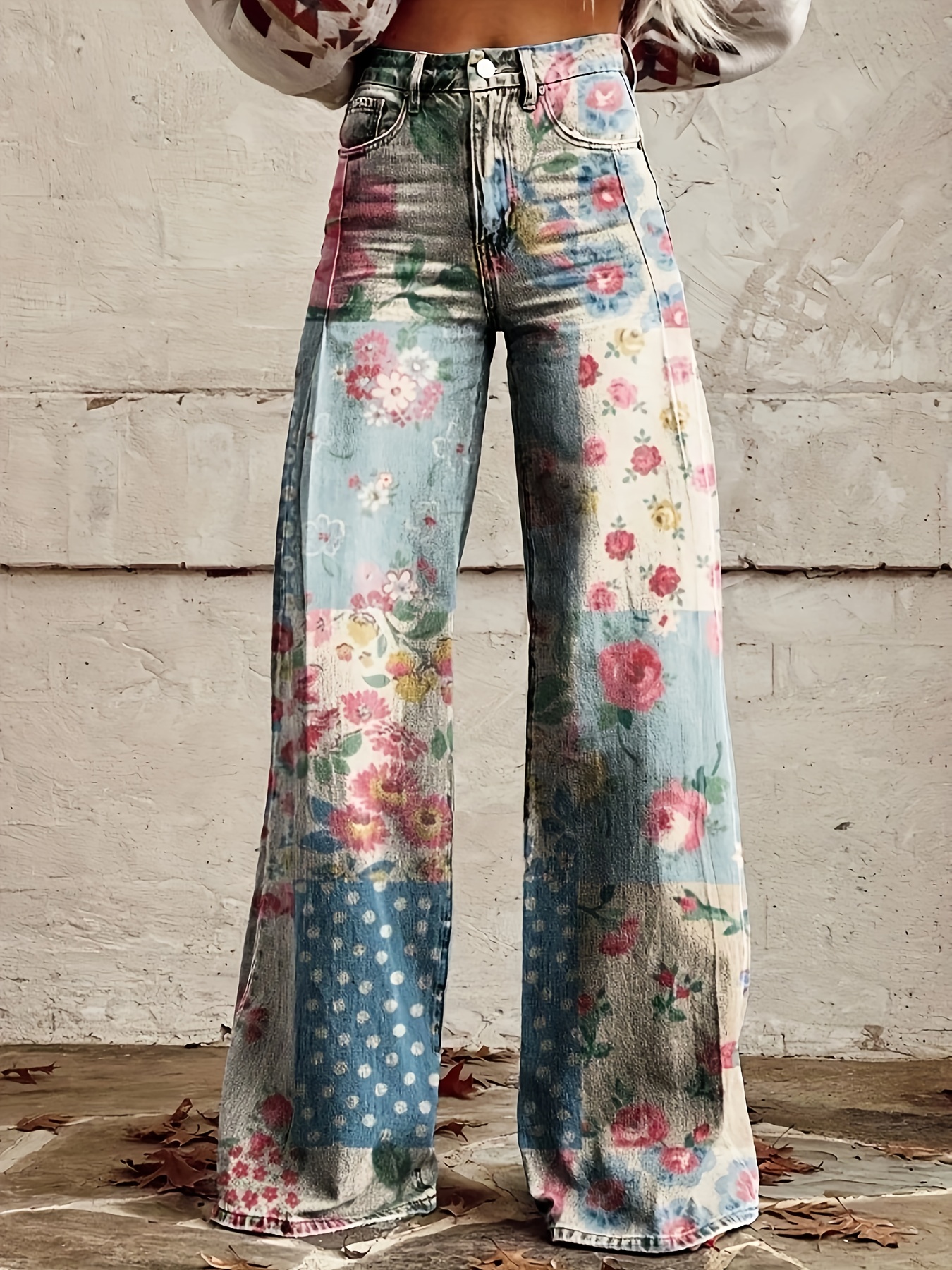 無料配送◆MATIN KIM◆ FLOWER PATTERN FLARE DENIM PANTS FLOWER PATTERN FLARE DENIM PANTS IN BLUE – Matin Kim