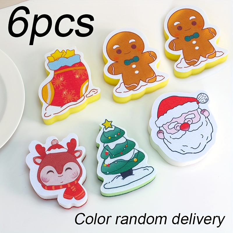 TEMU Christmas Cleaning Sponge Scrubber, Random Pattern, Suitable For Kitchen, Restaurant, Hotel Bathroom, Hygienic Cleaning, Scouring Pad, Sponge