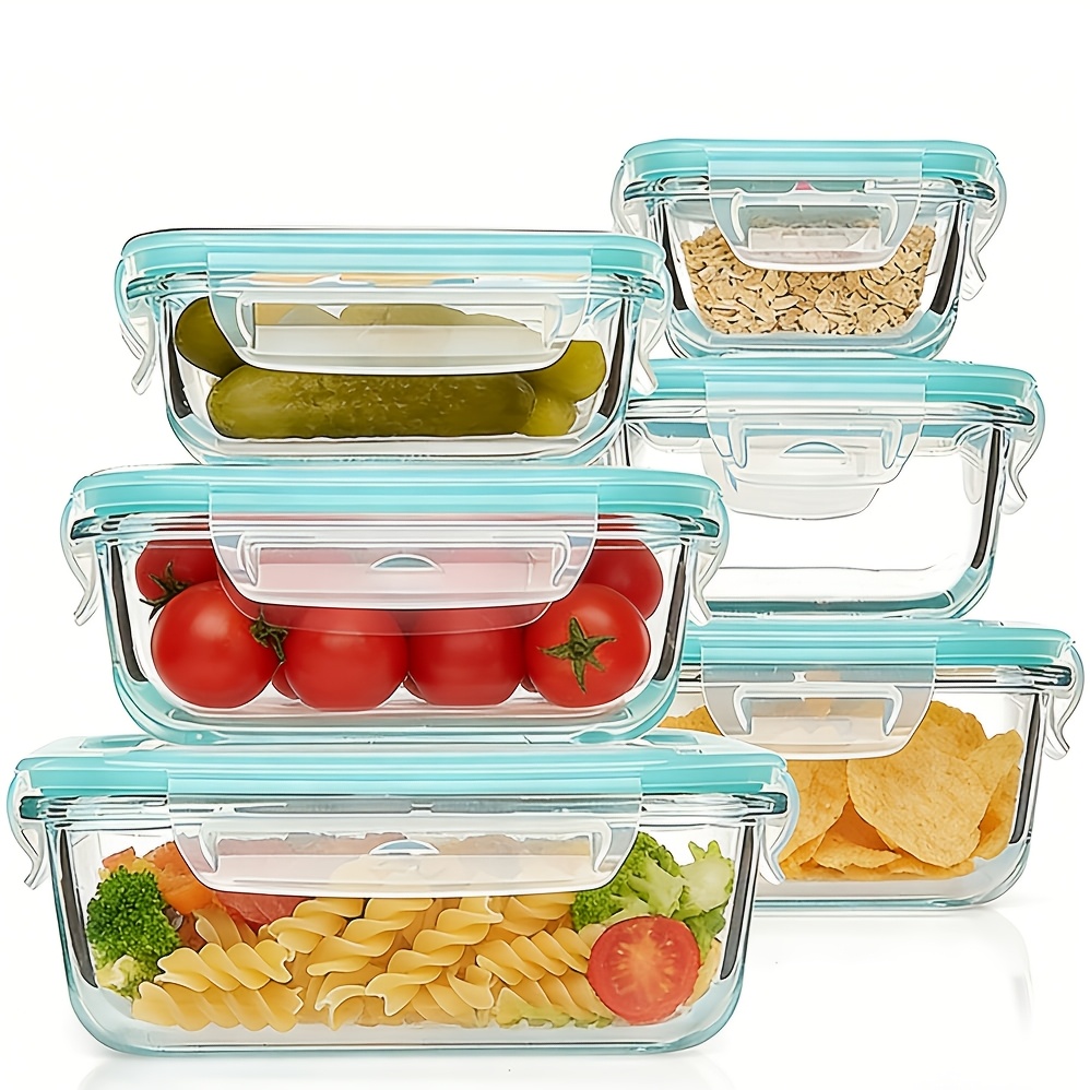 TEMU 6pcs Glass Sets With Lids, Glass Food Containers With Lids, Glass Meal Prep Containers, Glass Storage Containers With Lids, Glass Lunch Box With