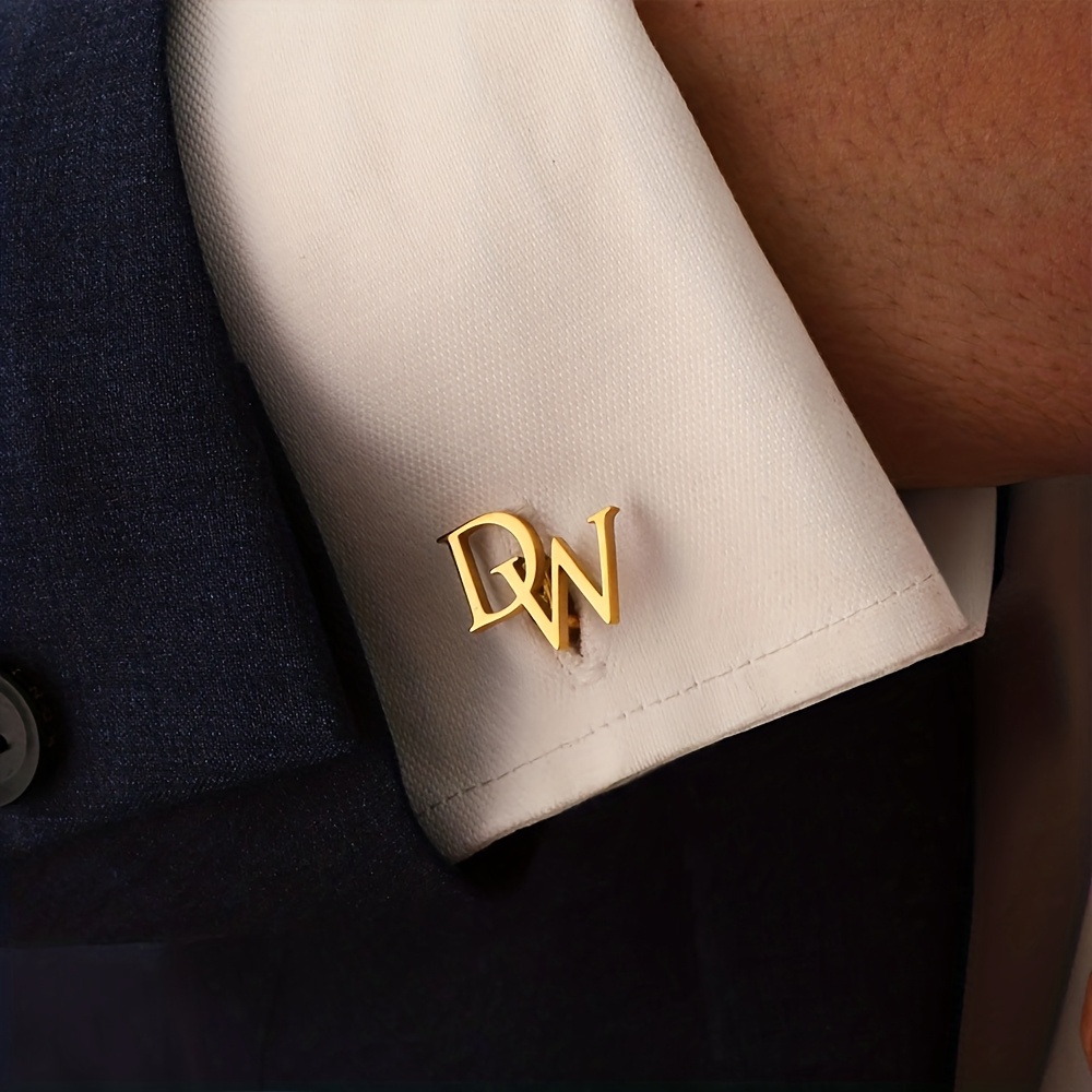 TEMU Personalized Stainless Steel Cufflinks With 2 Custom Letters, Golden Letter Name Cufflinks, Custom Jewelry Gift, Men's Holiday Gift