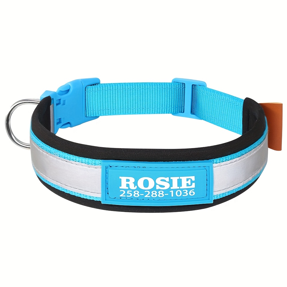 TEMU [Gepersonaliseerd] Gepersonaliseerde reflecterende duikhalsband met UV-lijmlabel, plastic label kan worden aangepast met huisdiernaam en