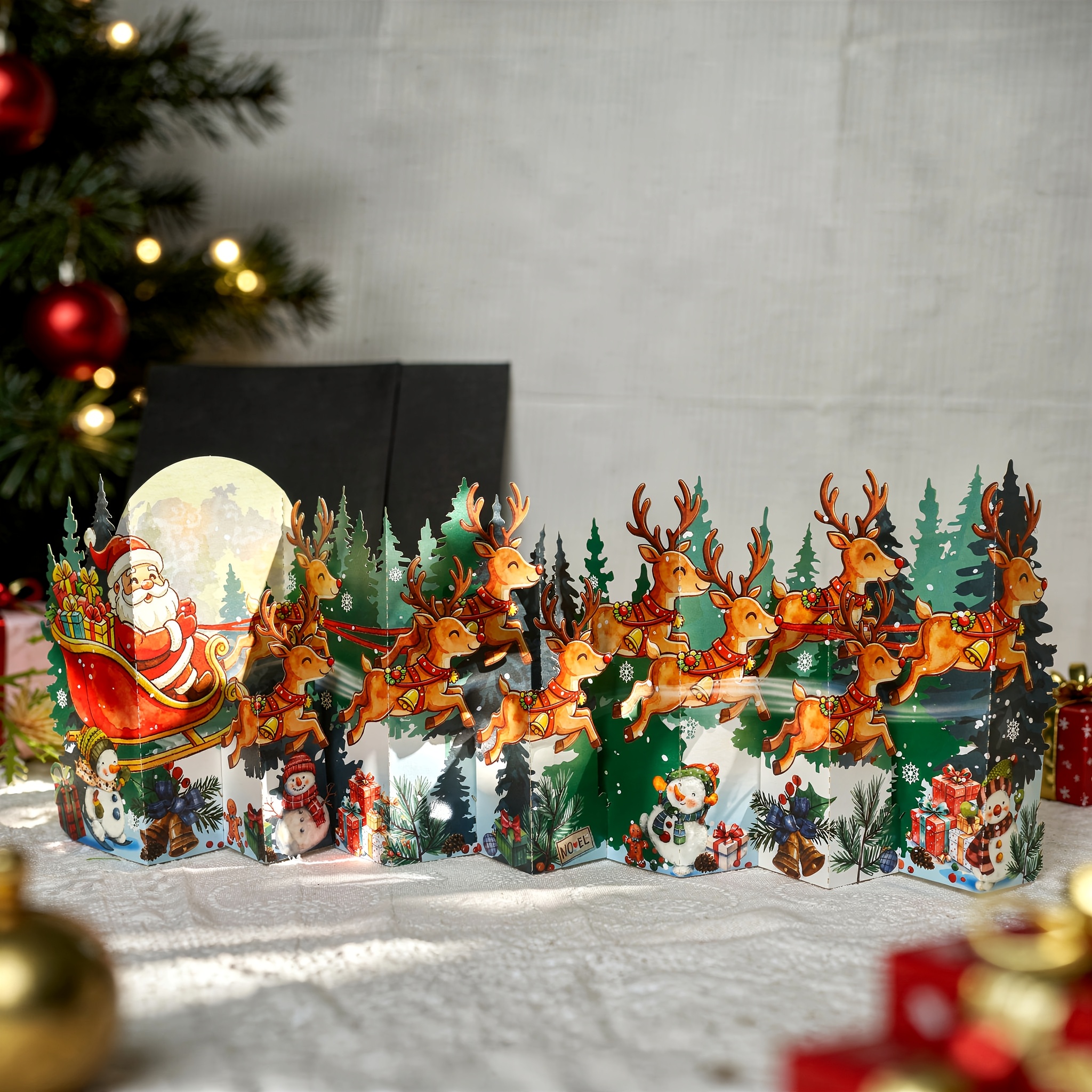 TEMU 1pc 3d Accordion Pop-up Christmas Card Santa Claus Sleigh Reindeer Paper Craft Holiday Greeting Card Christmas Gift