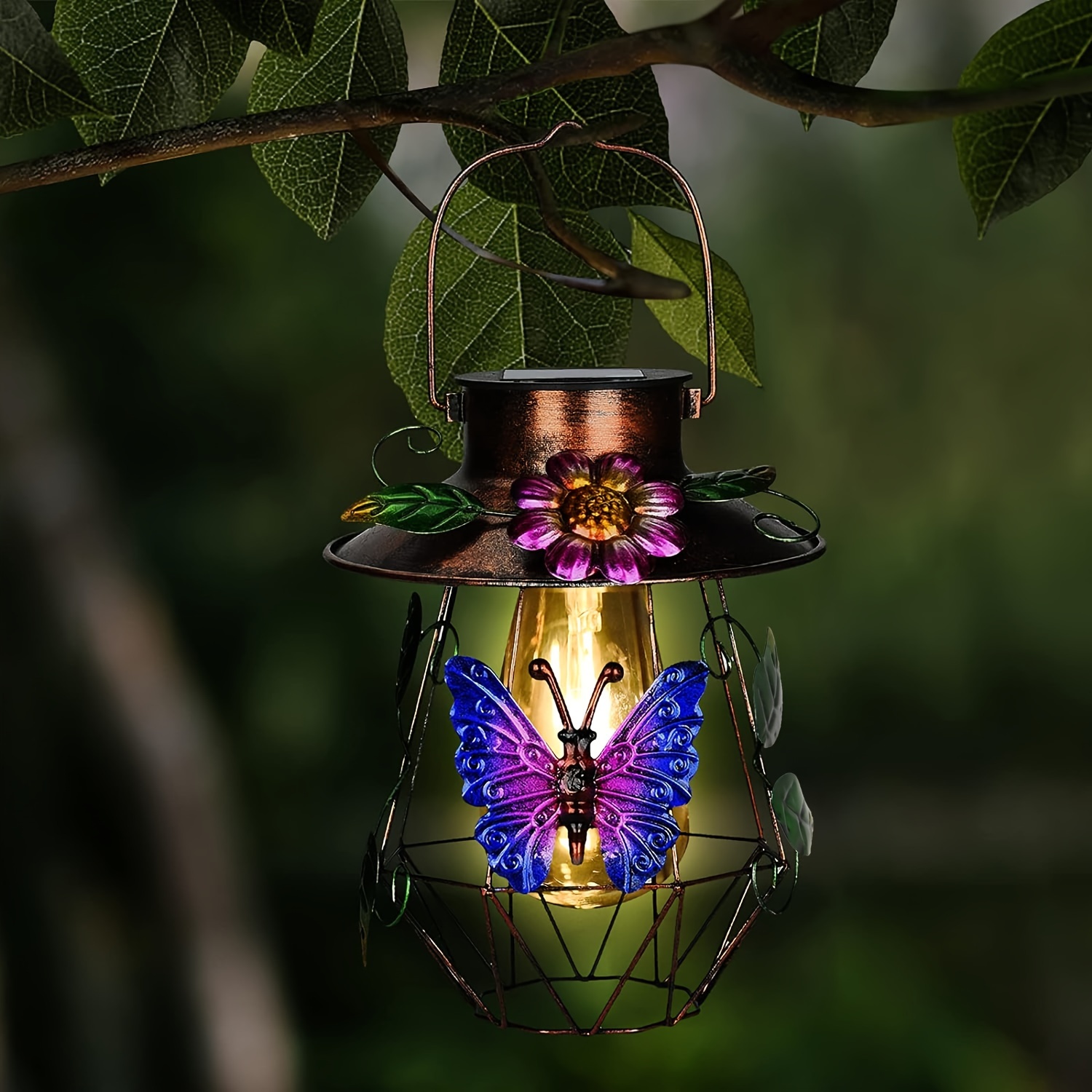 

1pc Solar Hanging Light With Metal Butterfly, Disc Hanging Lamp Patio Decoration, Solar Landscape Decoration Lighting For,, Patio, And