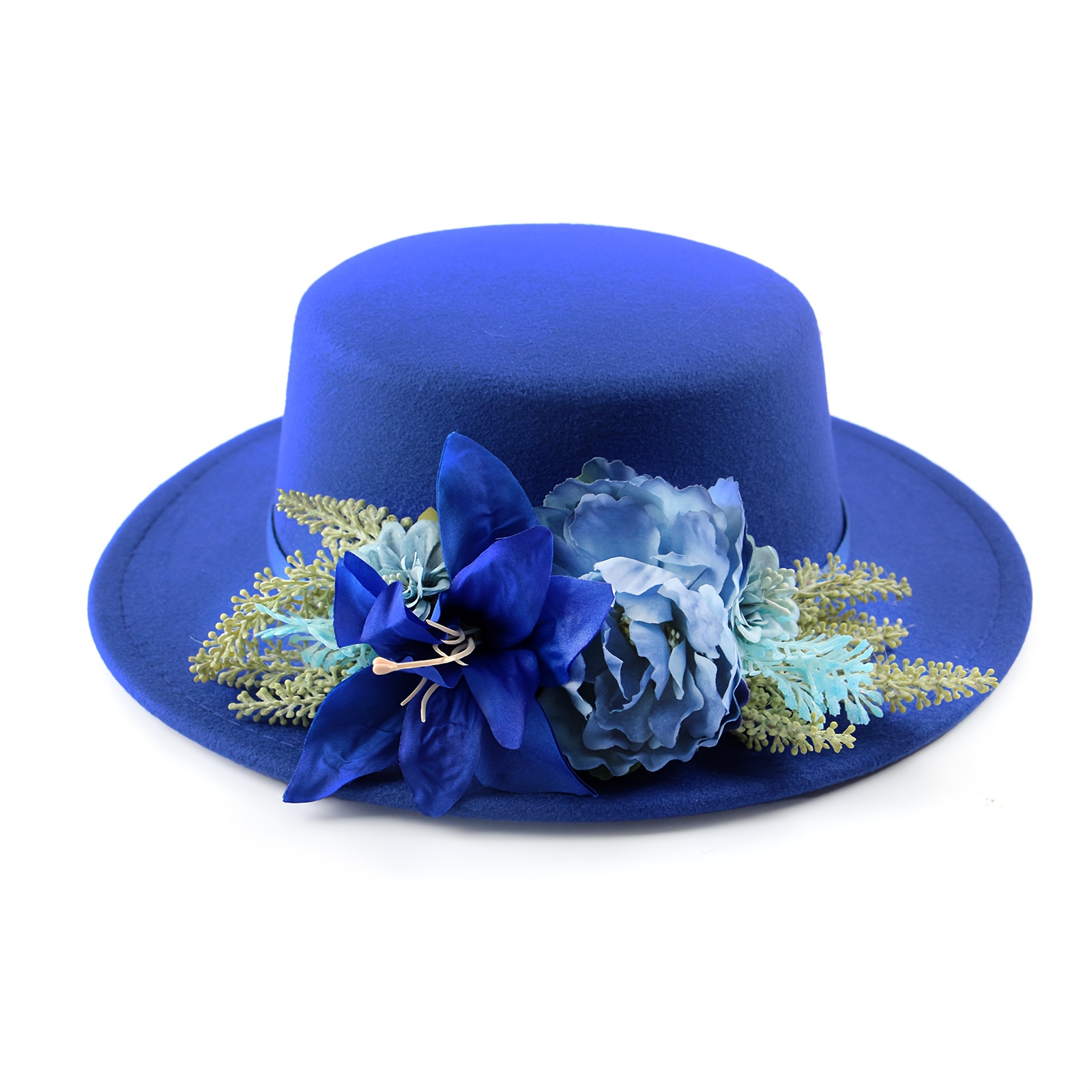 1pc womens elegant wide brim sun hat royal blue floral  display picture 1