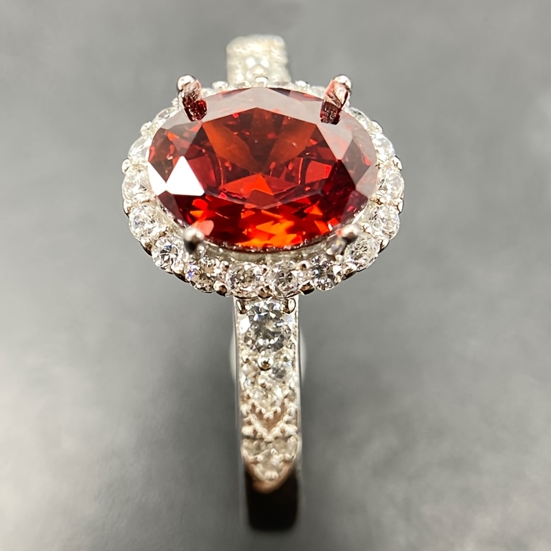 Classic Design Adjustable Ring with Garnet Red Stone, S95 Silver