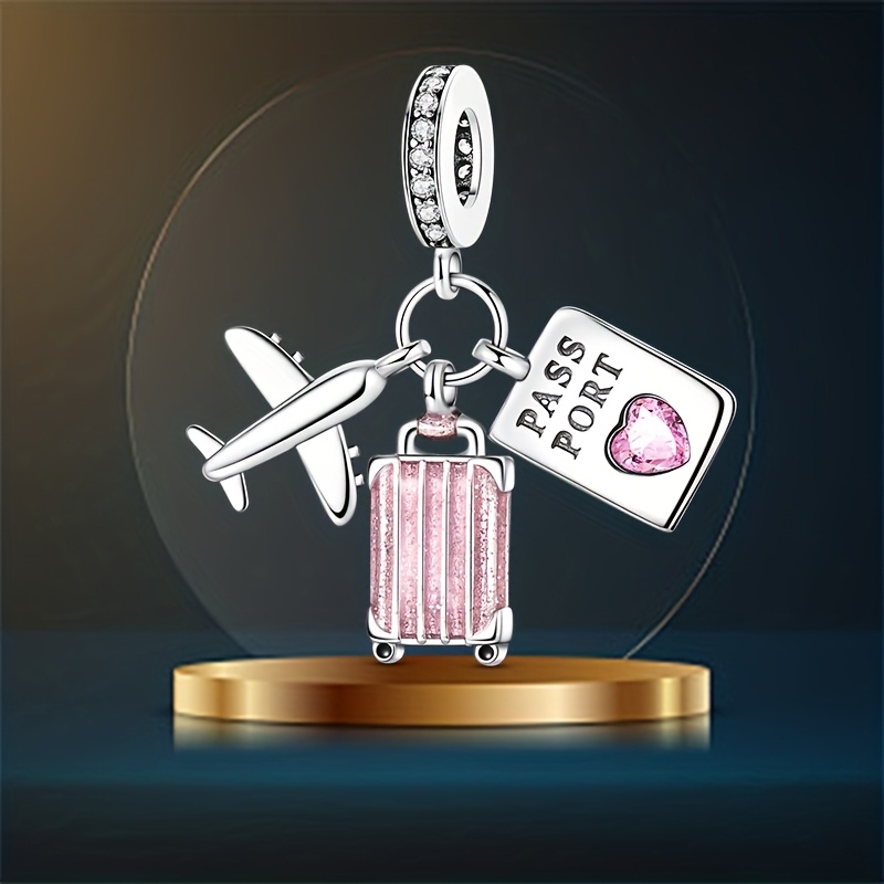 TEMU Pink Heart-shaped Travel Charm For Bracelets And Necklaces, Perfect For Women's Vacation Additions