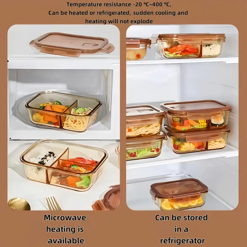 1pc microwave divided bento compartments heat resistant 40 c to 80 c ideal for es salads snacks meal prep square shape plastic glass material box food heatresistant glass Product details 0