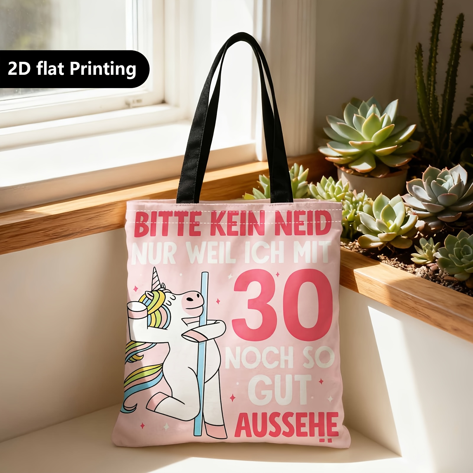 E-shop Einkaufstasche, Tragbare Schulter- Handtasche, 2D Doppelseitig, Niedliches Einhorn, 30. Geburtstag, Humorvolles Zitat, geeignet für Reisen,