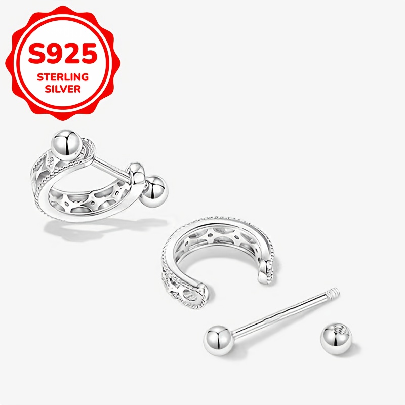 Women's 925 Sterling Silver Starburst Screw Ear Cuff Earrings