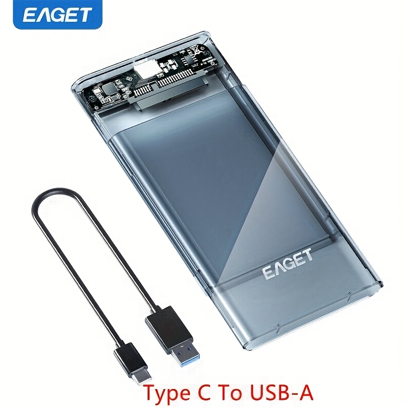 E-shop EAGET 2.5" SATA zu USB 3.0 Externe Festplattenhülle - Werkzeuglos, Transparentes Gehäuse für 7mm/9.5mm HDD & SSD, Tragbares Design, Einfache