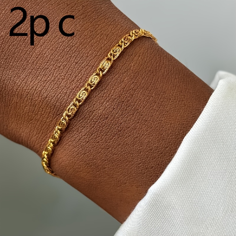 TEMU 2pcs Elegant And Stylish High-quality Stainless Steel Bracelet Set For Women, Women' Steel Bangle, Jewelry For Daily Wear, Dinners, And Banquets