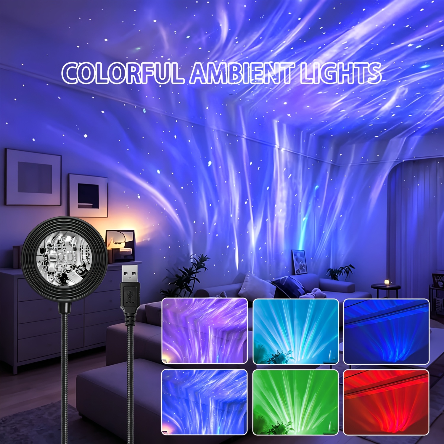 TEMU Usb Aurora Ambient Projector Night Light, Adjustable, Bedroom Ceiling/backdrop Decorative Light, Photography/video Ambient Lighting