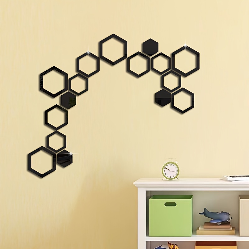 Image of 16pcs/set Hexagonal Hollow Mirror Wall Stickers, Diy Hexagon Stickers For , 3d Acrylic Decorative Art For Bathroom Vanity And Home Decor, Suitable For Bathroom And Home Accent Wall Decoration