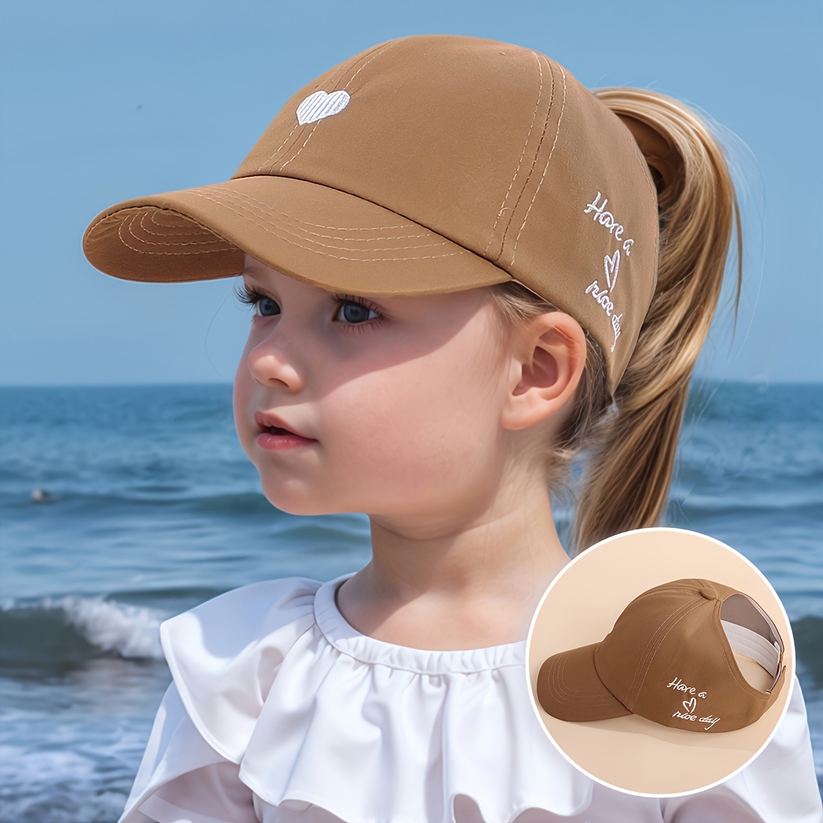 1 gorra de béisbol ajustable para jóvenes con bordado de corazón y diseño "Amor y Bondad" - Sombrero transpirable para el sol para niños y niñas de 3 a 7 años, lavable a máquina en , accesorio casual para jóvenes, moda divertida con detalle bordado, ideal para vacaciones de playa en primavera/verano