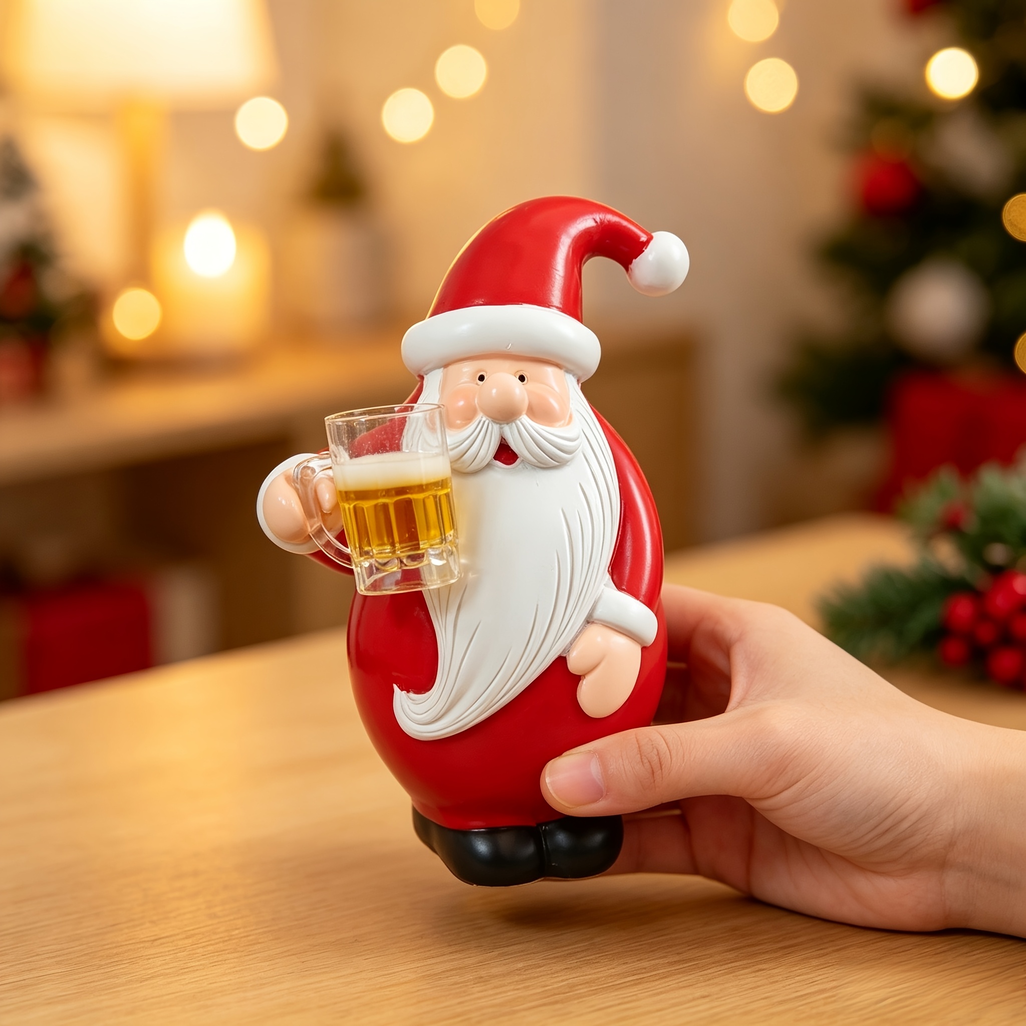 Image of 1pc Resin Santa Claus Figurine Holding Beer Mug, Funny Festive Santa Statue, Christmas Tabletop Mantel Entryway Home Holiday Decor