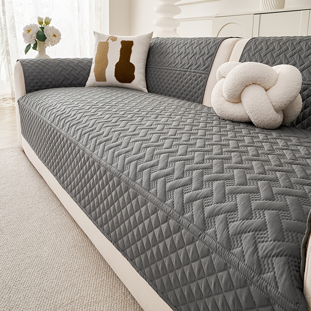 TEMU 1pc Non-slip Sofa Cover With Double Grid Weave, Ultrasonic Embossed Diamond Lattice Design, Pet-friendly Scratch-resistant Couch Protector,