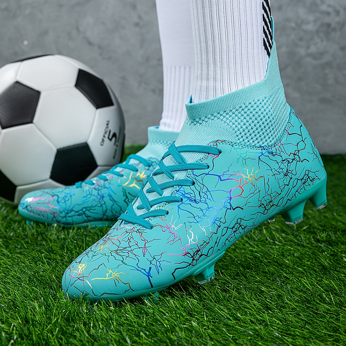 high top couples soccer cleats turquoise accents - Temu  display picture 3