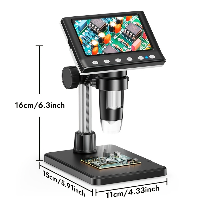 4 3 inch hd screen digital microscope magnification with 8 adjustable led lights pc compatible usb electronic microscope portable coin magnifier for jewelry circuit board repair solder inspection and learning