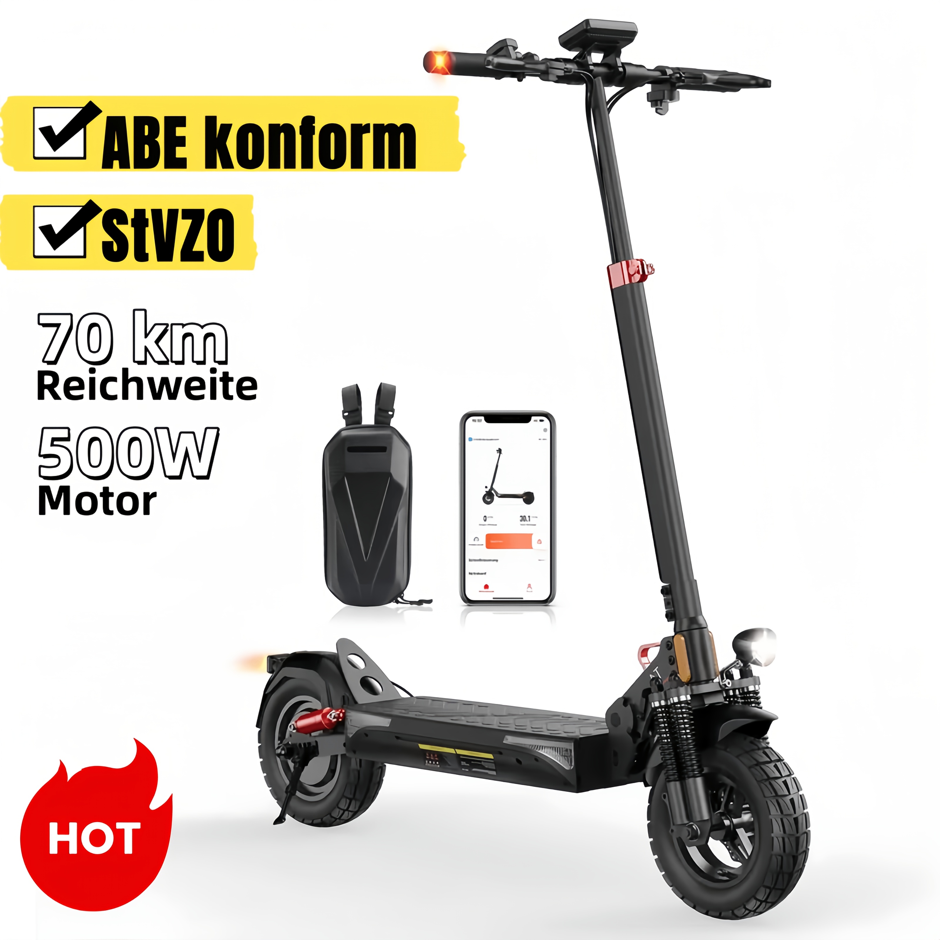 Image of E-scooter With Road Approval, 70 Km Range, 10-inch Off-road Pneumatic Tires With Absorption System, 48v/12.5 Ah Battery, 500w Motor, App Connection, Foldable E-scooter