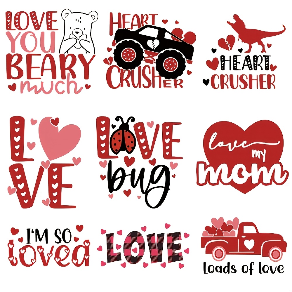 

9pcs Iron-on Transfer Set - Washable Vinyl Decals For Diy T-shirts, Masks, Jeans & Backpacks - Valentine's Day Crafting, Iron-on Transfer Set