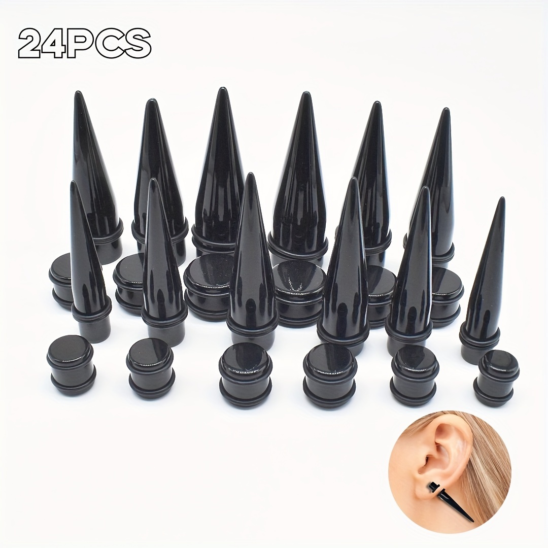 Image of 24pcs Acrylic, Ear Stretching Kit: Lightweight , Tunnels & Plugs For Starter Expanders | Body Piercing Jewelry Earring Gauges Gauging Set For Men, Women (size: 00g-3/4", Black)