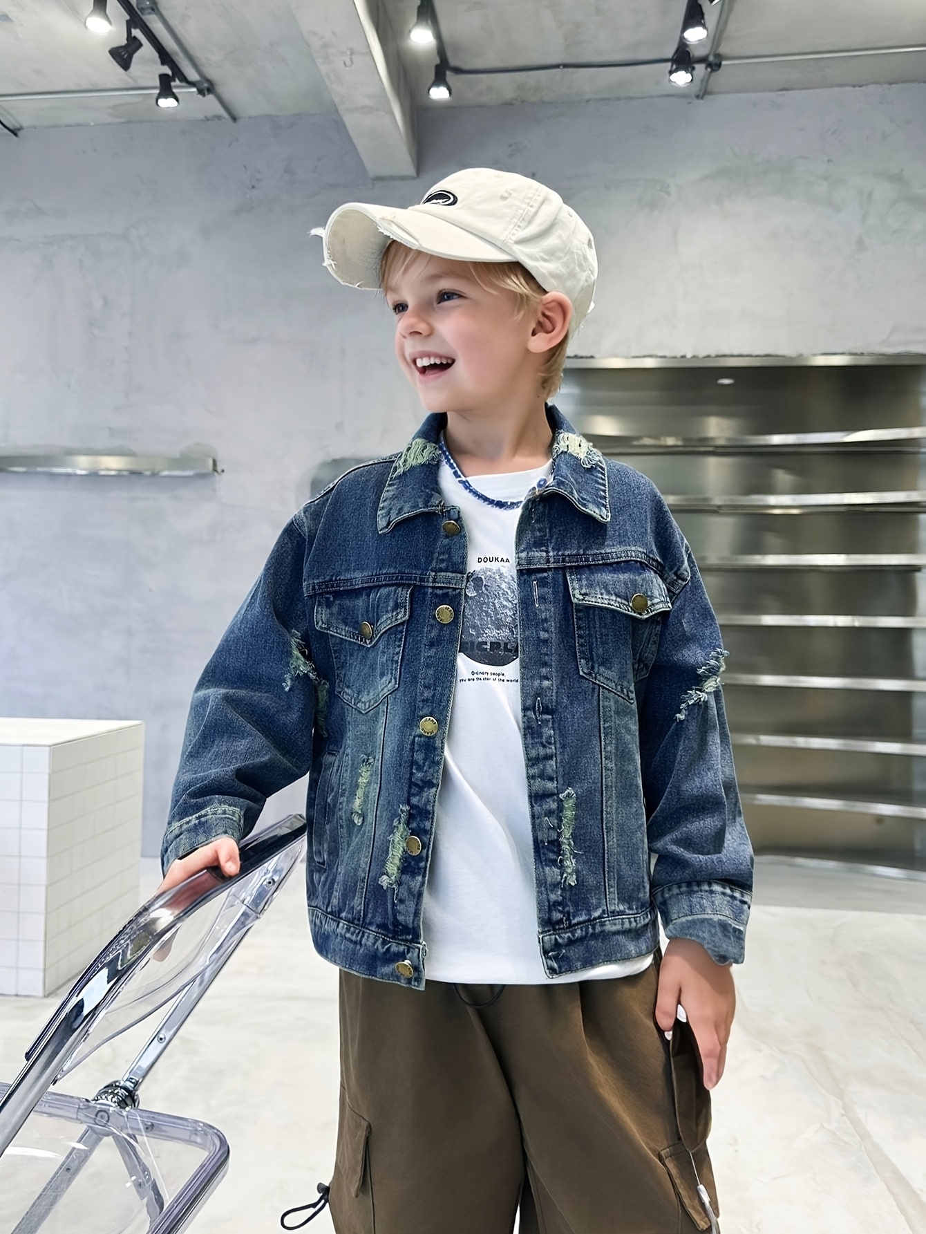 boys 2025 latest autumn loose fit ripped denim jacket casual