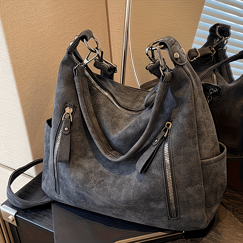 TEMU Retro Style Women's Shoulder Bag, Multi-pocket Zip Closure, Lightweight Shoulder Bag - Elegant Women's Handbag With Removable Strap, Interior,