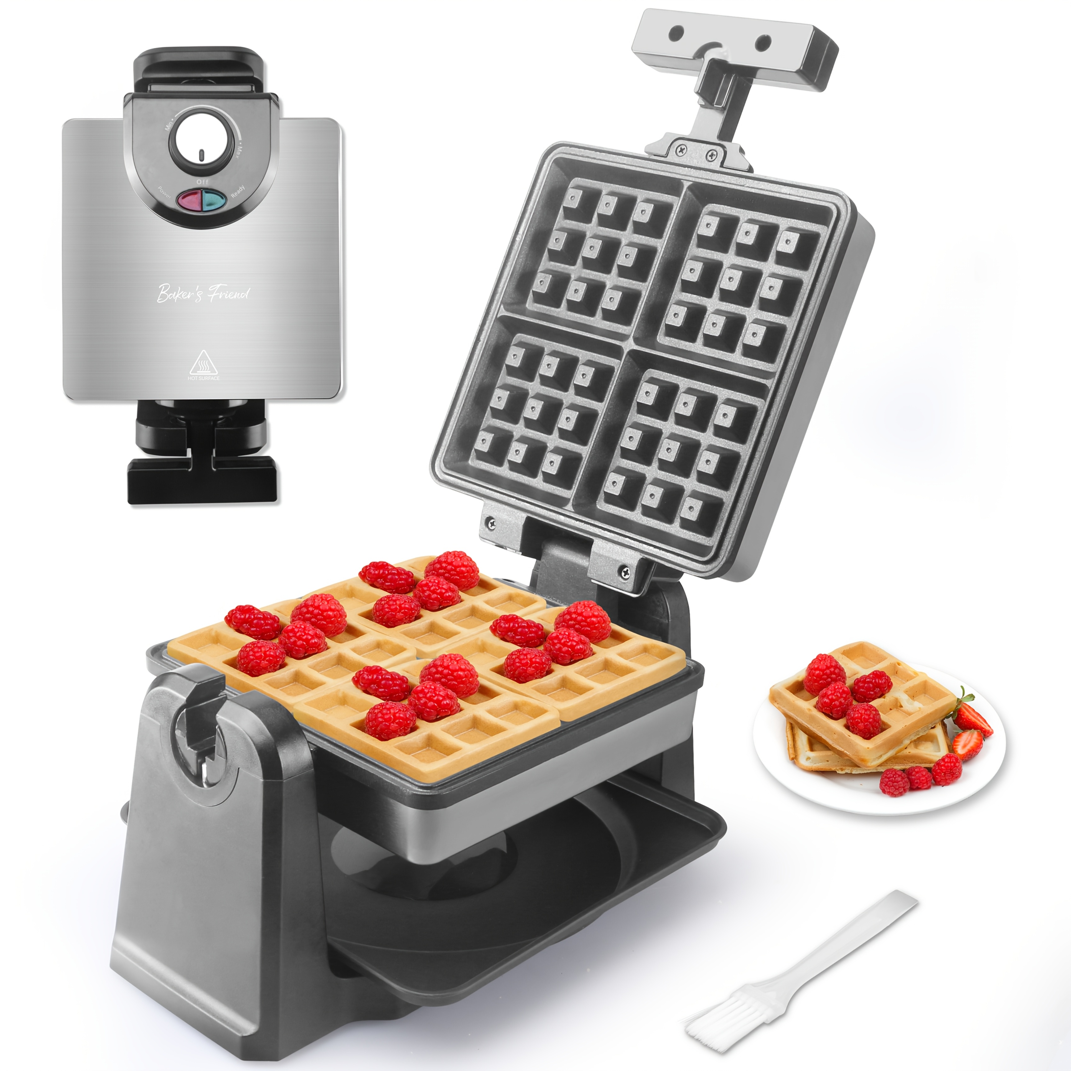 TEMU Belgian Waffle Maker, Rotating Waffle Maker With Browning Control, Flip , Waflera Electrica, Non Stick Surface, Recipe & Brush Included, Stainless