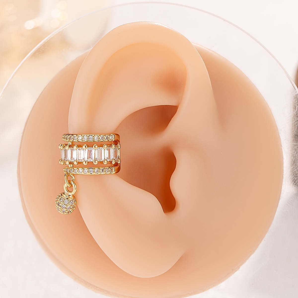 TEMU 1pc Double Layer Full Rhinestone Ear Clip For Women, High-end And Temperament Earrings In Ins Retro Hong Kong Style, No Piercing Cold Minimalist