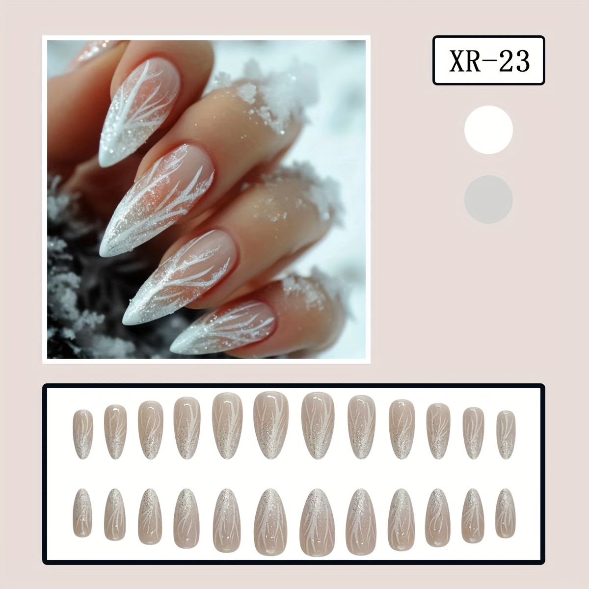 24pcs Winter Silvery Glitter Design Almond Fake Nails