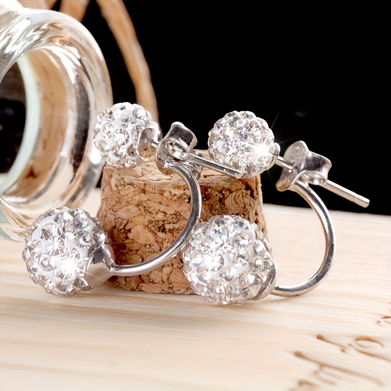 2pcs Round Bead Earrings with Synthetic Zirconia, Ideal Gift