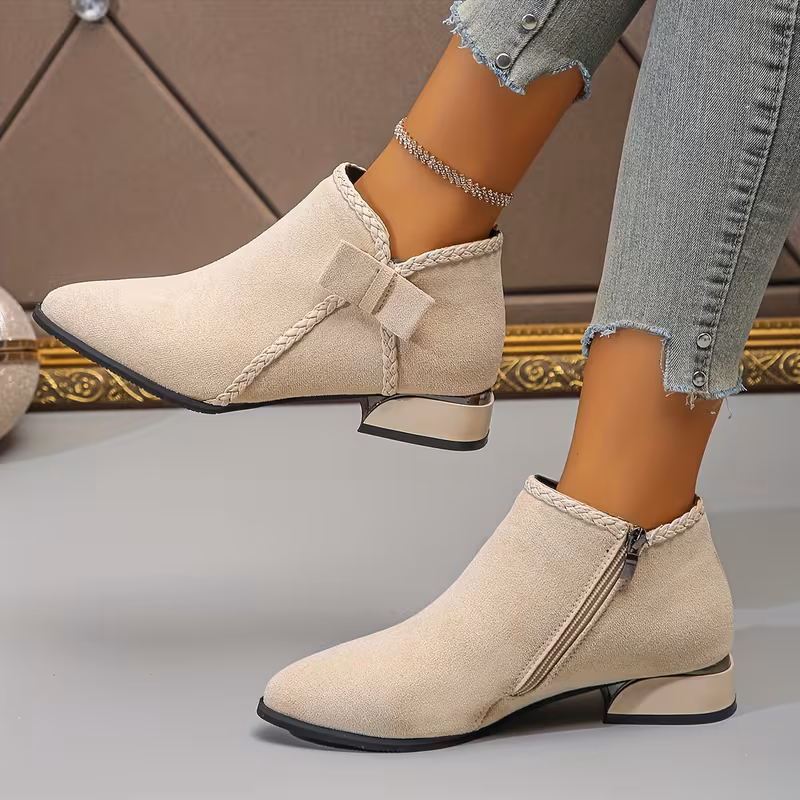 new autumn winter heel ankle boots for women pointed toe single shoe with bowknot fashion versatile chunky side zipper details 8