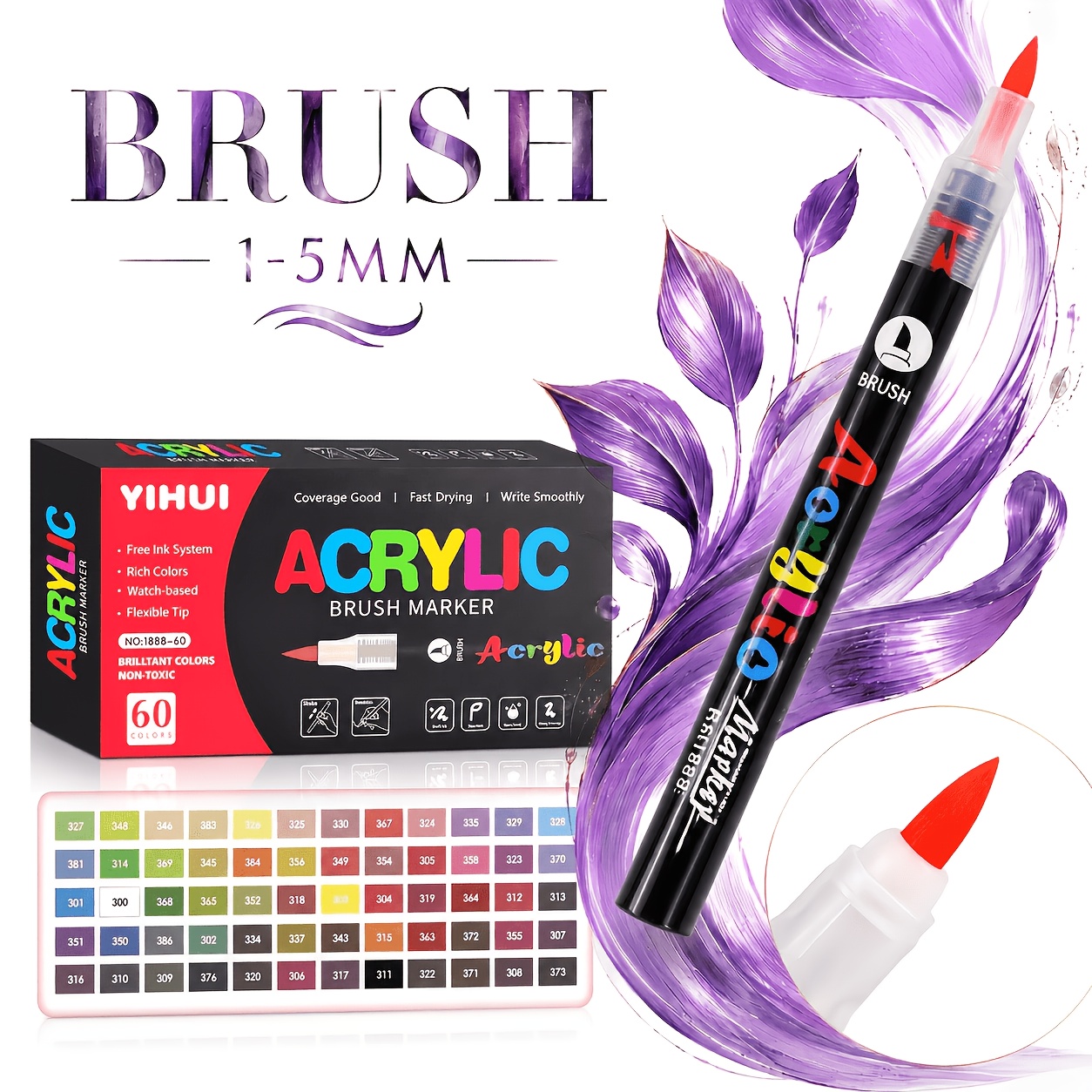 TEMU 60 Straight Liquid Acrylic Pigment Marker Pen Set, Painting Pens, Suitable For Rock Painting, Glass, Plastic, Fabric, Stone, Pumpkin Decoration,