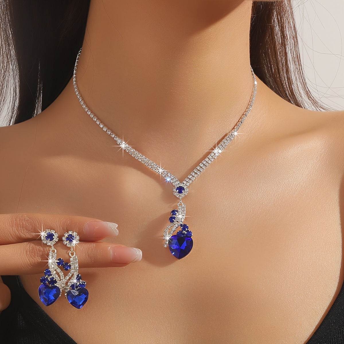 Jovono Collana e orecchini alla moda con pendente in strass per la festa della mamma Regalo, anniversario Jovono Collana e orecchini alla moda con pendente in strass per la festa della mamma Regalo, anniversario