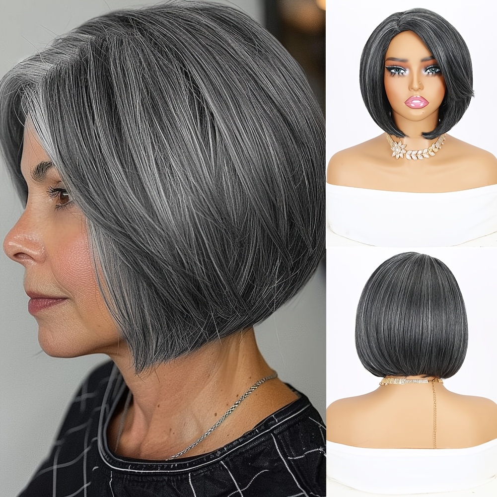 

10 Inch Straight Synthetic Hair Wig, Short Bob Style With For Women, Soft Kinky Texture, Ombre Grey Color, Ideal For Or Parties, Wig,