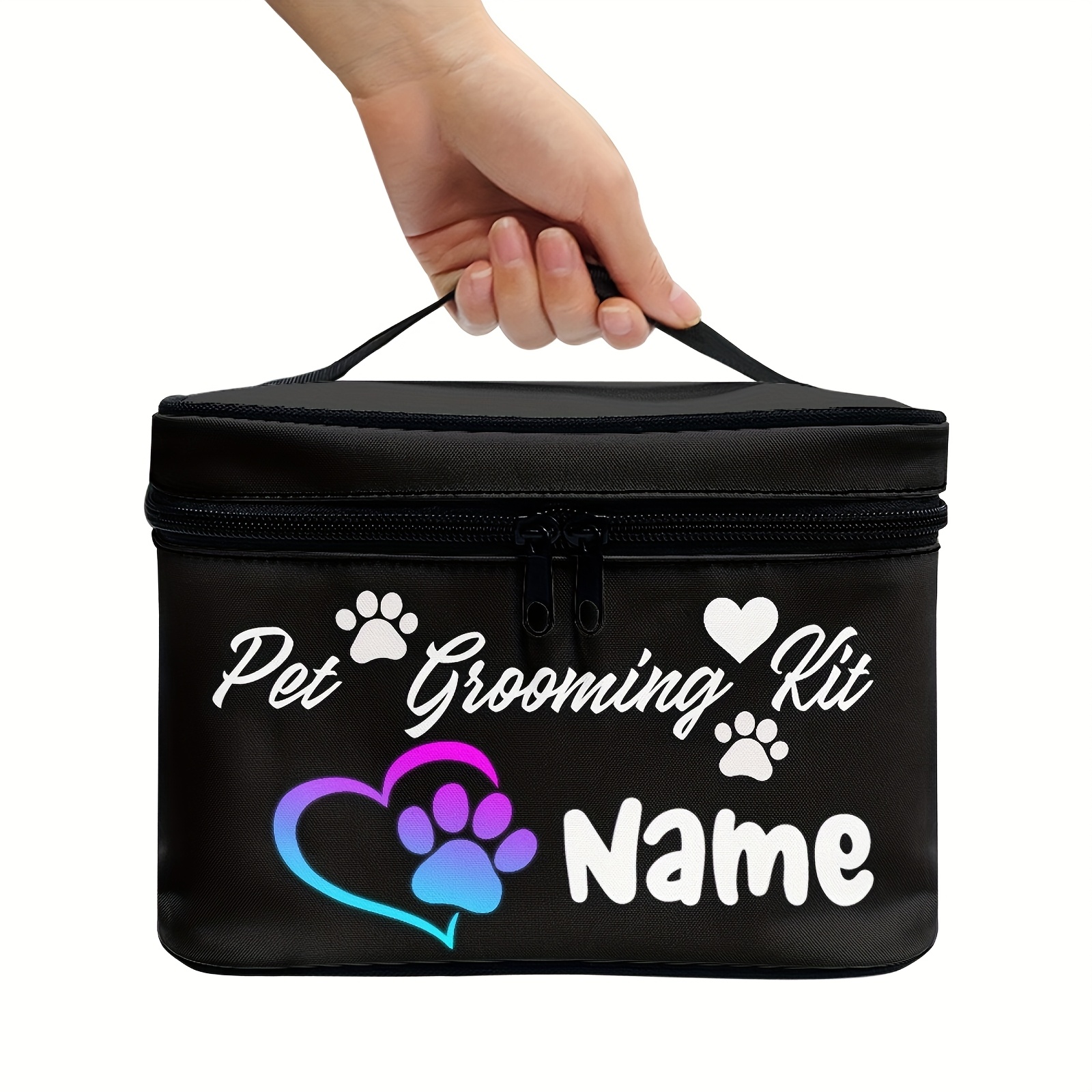 TEMU Customized Name Portable Dog Grooming Tote Bag - Portable Polyester Organizer With Multiple Compartments For Travel & Outdoor Pet Care Supplies,