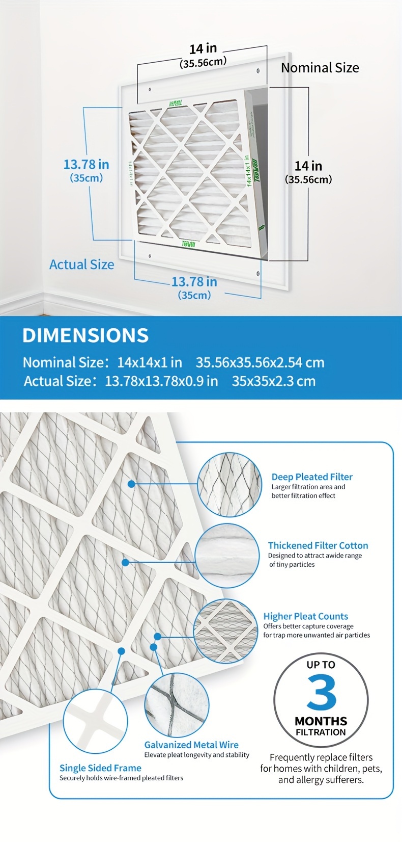     14x14x1 merv 8 pleated air filters 6 pack mpr 600 paper media compatible with hvac ac   details 1