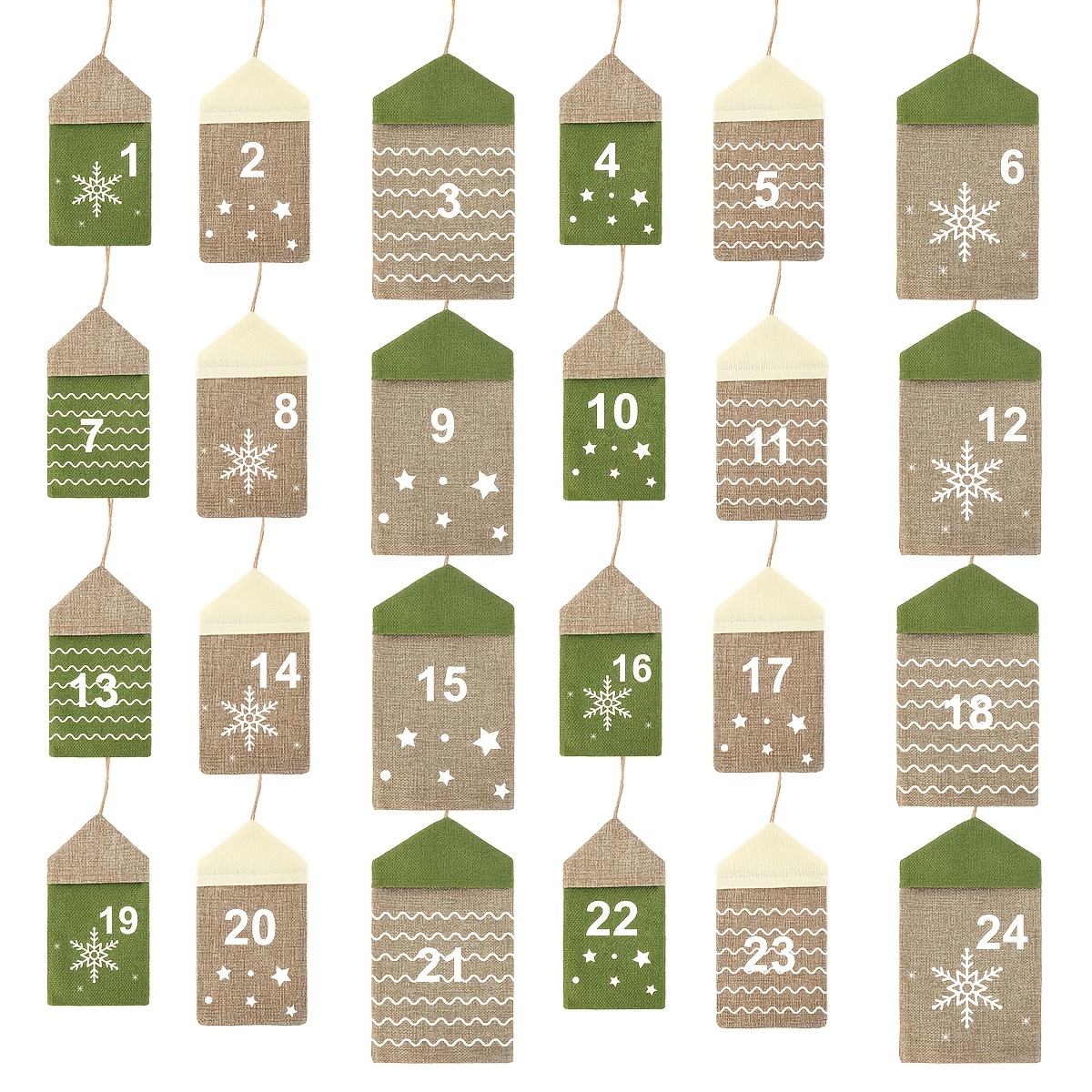 TEMU Ensemble de 24 sacs à cordon pour calendrier de l'Avent de Noël, tailles mixtes, sacs cadeaux de comptage de Noël, sacs à suspendre muraux de