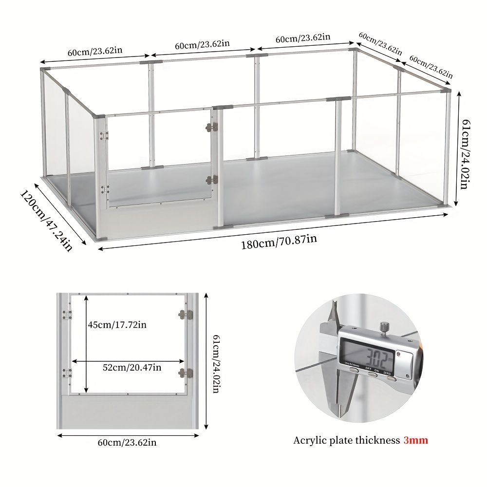 E-shop Klare Acryl-Hundezwingerbox 180x120x61cm, Robuste Welpenbox mit Fruchtbarkeitsmatte und Wasserdicht für Katzen, Hündchen, Kaninchen und