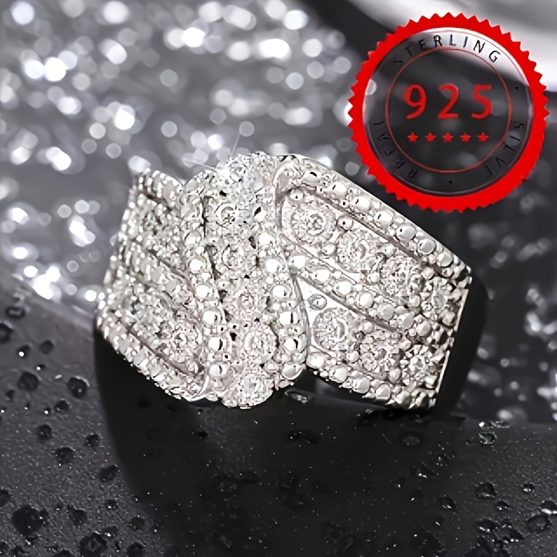 Image of 1pc S925 925 Silver Exquisite Fashion Full Ring Inlaid With Synthetic Synthetic Synthetic Synthetic Zircon​​ Men's And Women's High-quality Jewelry Holiday Party Gift About 8.