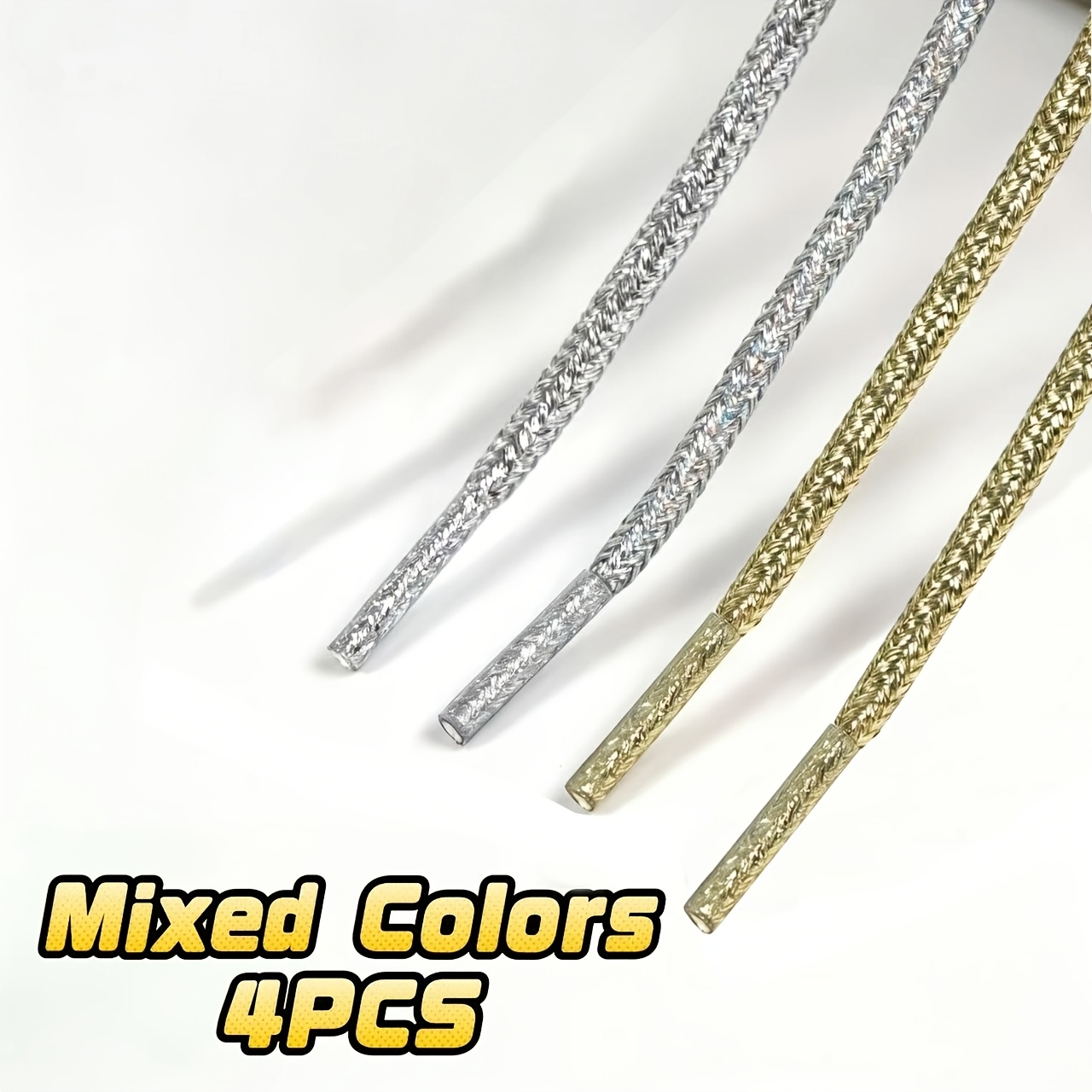 TEMU 4pcs Random Color Metallic Glossy Round Shoelaces, Shiny Golden Braided Replacement Laces, 5mm Thick Solid Polyester Core Glittering Shoe Cords,