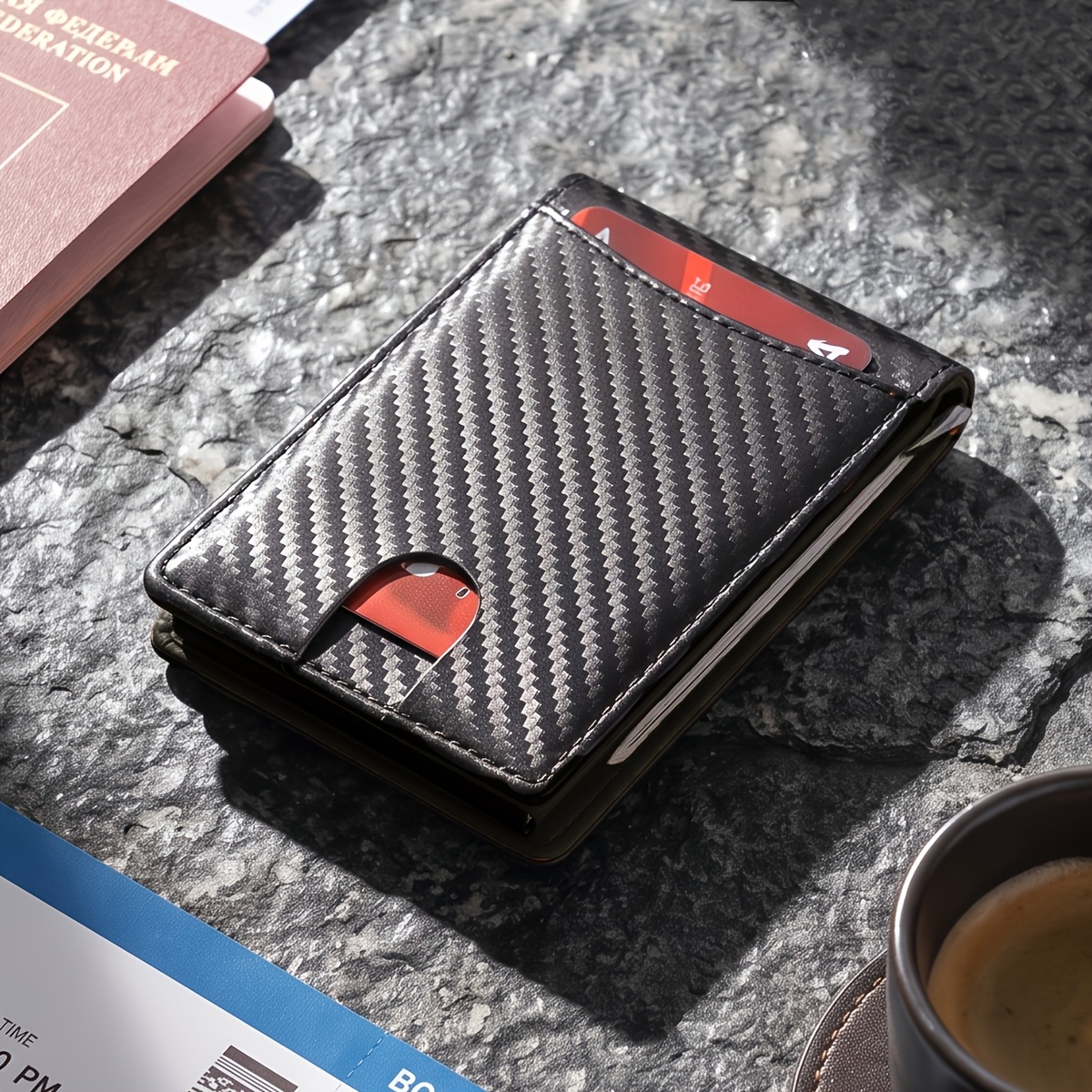 TEMU Portafoglio intelligente in PU da , porta carte di , fermasoldi, con RFID, portafoglio ante da , portafoglio a sacchetto