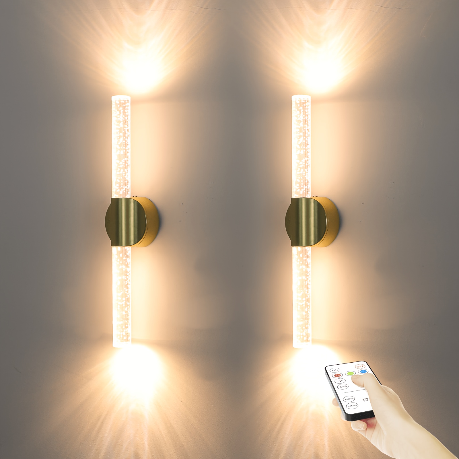 Image of 2 Pack Set Rechargeable Bubble Wall Sconce, 3 Color Cct Adjustable Ambient Light With Remote Control, Color For Hallway Bedroom Living Room