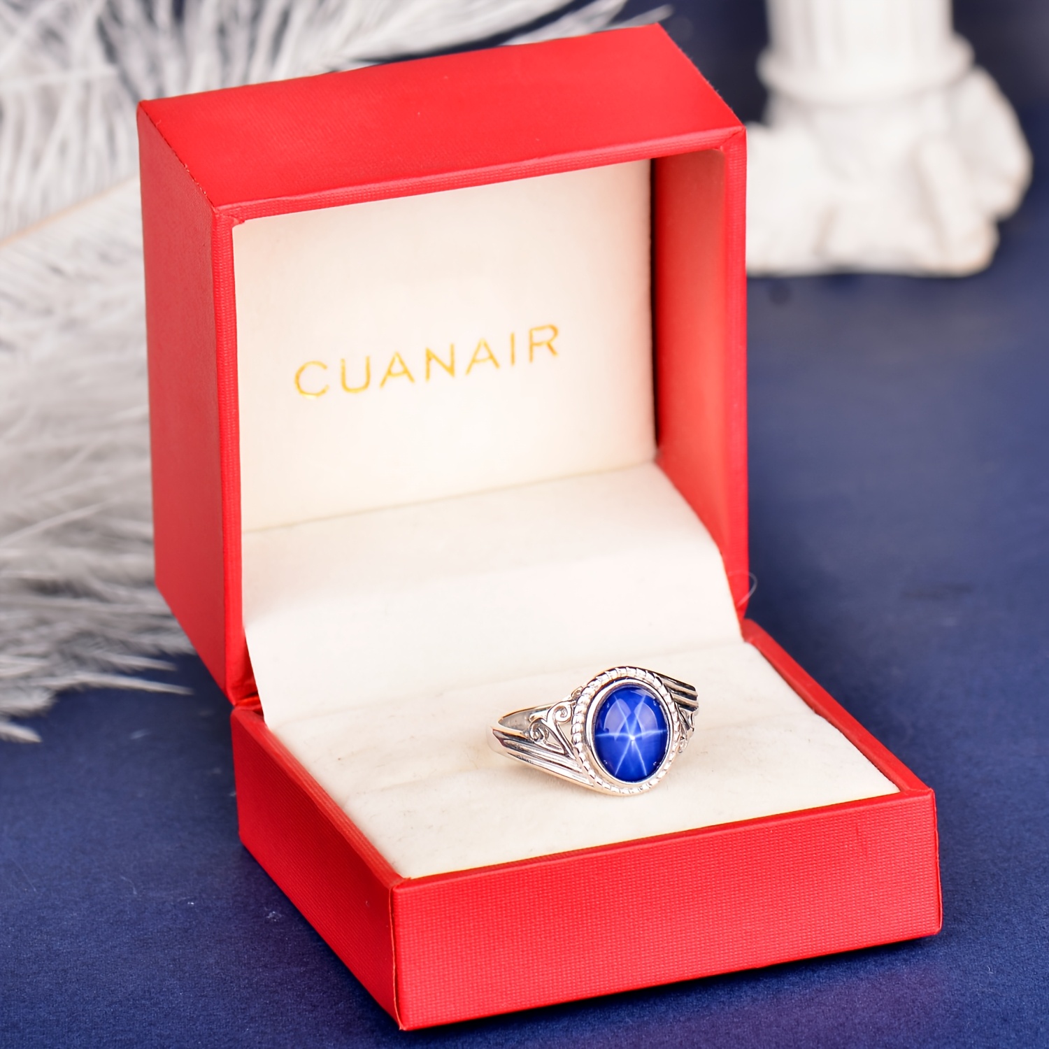 925 Silver Starlight Blue Stone Adjustable Ring, Luxury Gift