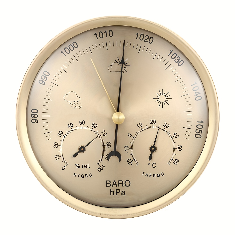 TEMU 1pc, Household Round Dial High-precision Mechanical 3-in-1 Barometer/thermometer/hygrometer, Indoor And Outdoor Accurate Weather Monitor,