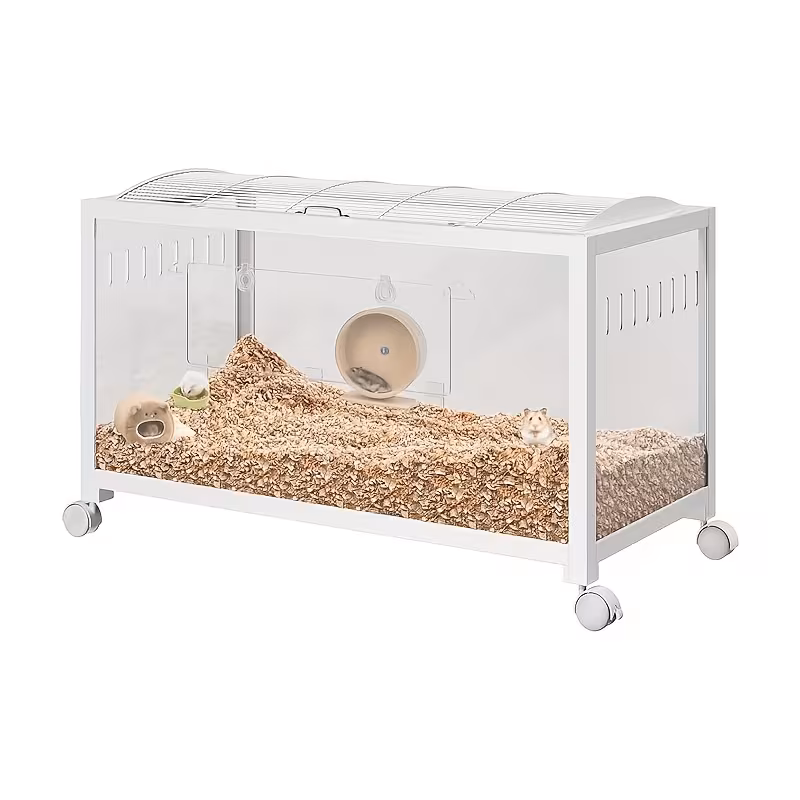 transparent hamster cage with front door ventilated roof clear viewing habitat heavy duty construction cage with wheels for hamsters rats guinea easy clean small pet house mobile animal enclosure white 7