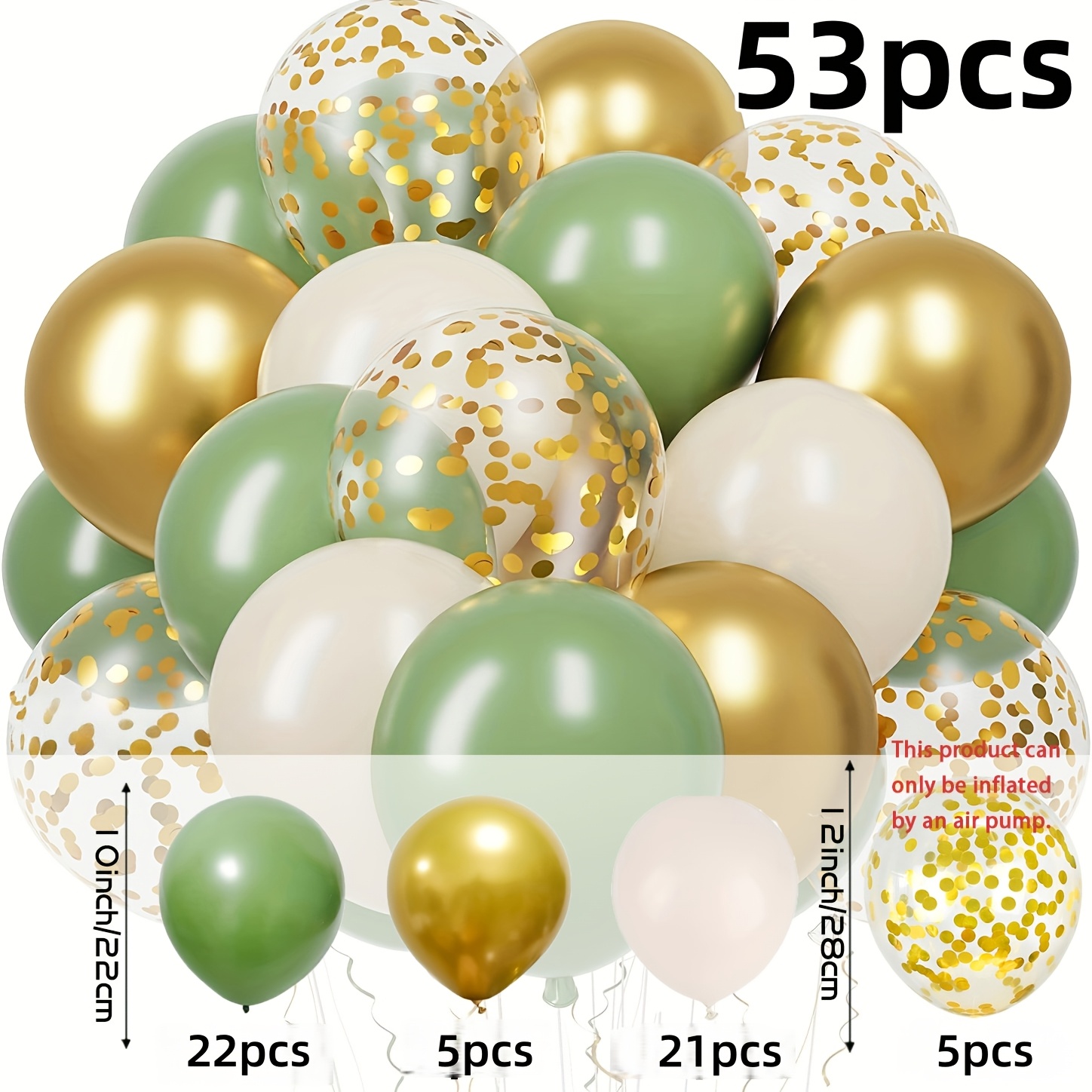 TEMU 53pcs Green, White, And Golden Confetti Latex Balloons For Jungle Wedding Decoration Birthday. Bridal Gift Anniversary Day Graduation Ceremony,