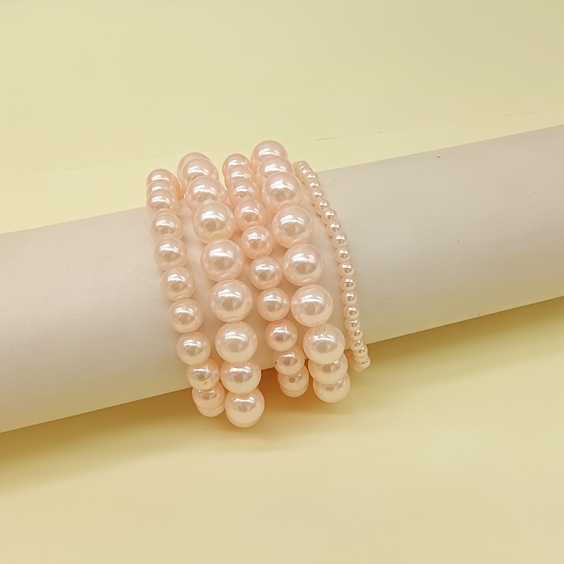 5pcs Acrylic Pearl Bracelet Set Vintage Beaded Stacking Jewelry