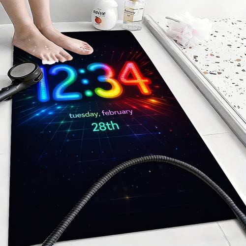 1pc modern cyberpunk bath pvc anti slip mat suitable for bathrooms doorways kitchens machine washable suitable for bath shower with neon digital clock pvc