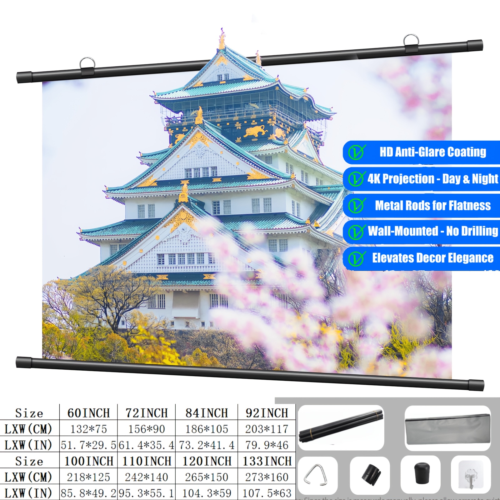Image of A Portable Projection Screen Measuring 60-133 Inches With :9 Ratio, Designed To Be Anti-wrinkle And Foldable, Ideal For Home Theaters, Outdoor And Indoor Use, And Supports Double-sided Projection
